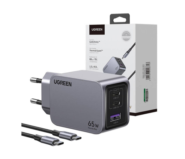 UGREEN Nexode Pro USB + 2x USB-C 65W + kabel USB-C 1.5m 6941876228713 - 1256551 - zdjęcie 2